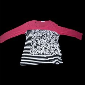 Calvin Klein pink  and Black Striped 3/4 Sleeve Top